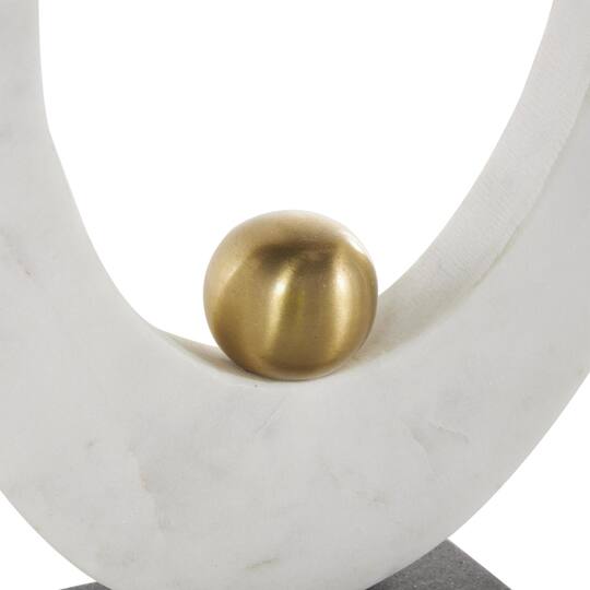 10.25" White Abstract Curved Semicircle Marble & Metal Sculpture with Gold Orb Accent